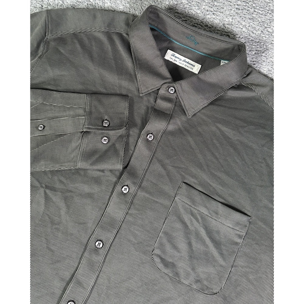 Tommy Bahama The San Lucio Stretch Gray Striped Button Down Shirt Mens Size 2XL